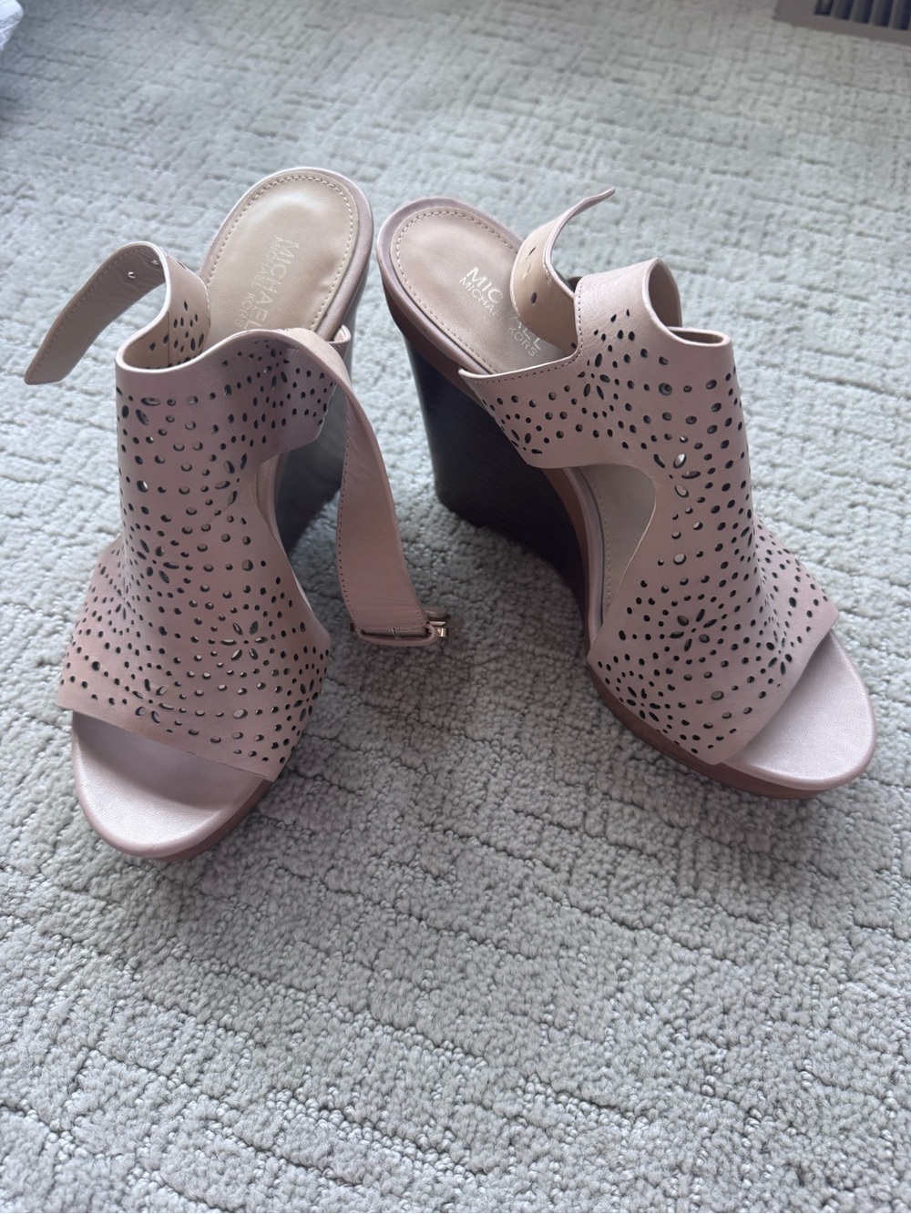 MICHAEL Michael Kors beige Perforated Wedge Sandals